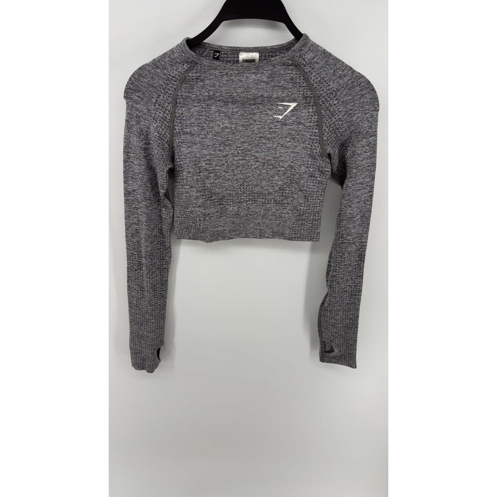 Gymshark Women's Top XS Gray Cropped Vital Seamless 2.0 Long Sleeve Stretch